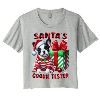 Frenchie Santa Hat & Christmas Lights Cute French Bulldog Women's Crop Top Tee