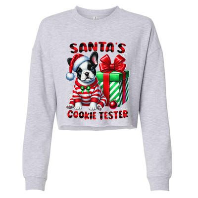 Frenchie Santa Hat & Christmas Lights Cute French Bulldog Cropped Pullover Crew