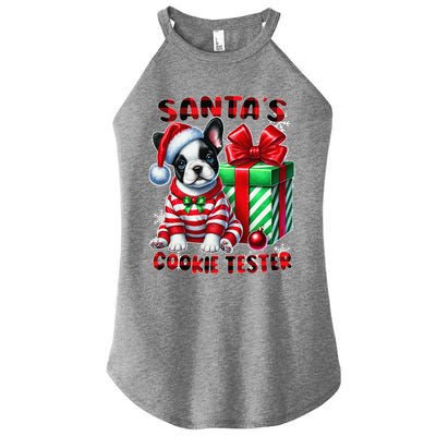 Frenchie Santa Hat & Christmas Lights Cute French Bulldog Women's Perfect Tri Rocker Tank