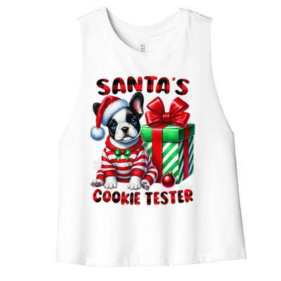 Frenchie Santa Hat & Christmas Lights Cute French Bulldog Women's Racerback Cropped Tank