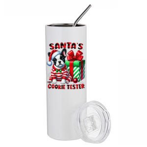 Frenchie Santa Hat & Christmas Lights Cute French Bulldog Stainless Steel Tumbler