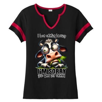 Funny Selective Hearing Sarcastic Cow Ladies Halftime Notch Neck Tee