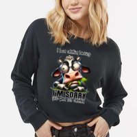 Funny Selective Hearing Sarcastic Cow Cropped Pullover Crew