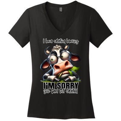 Funny Selective Hearing Sarcastic Cow Women's V-Neck T-Shirt