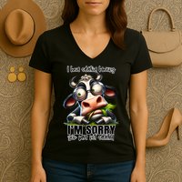 Funny Selective Hearing Sarcastic Cow Women's V-Neck T-Shirt