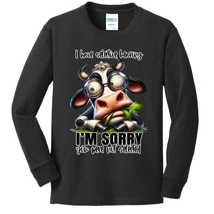 Funny Selective Hearing Sarcastic Cow Kids Long Sleeve Shirt