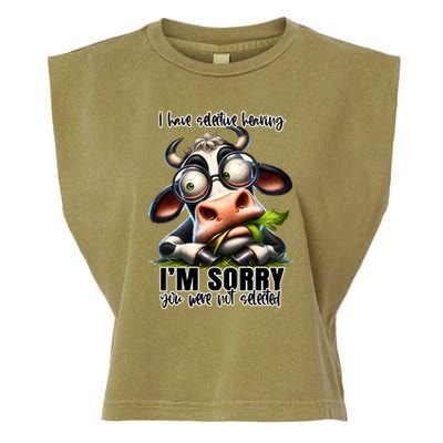 Funny Selective Hearing Sarcastic Cow Garment-Dyed Women's Muscle Tee