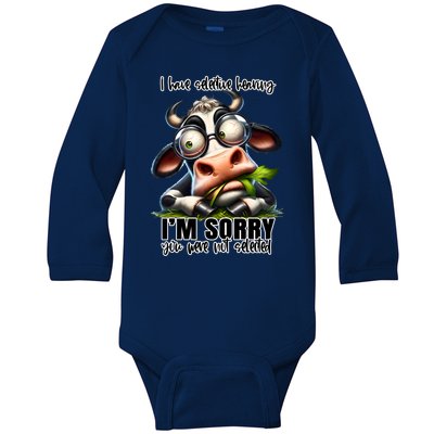 Funny Selective Hearing Sarcastic Cow Baby Long Sleeve Bodysuit