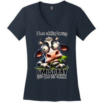 Funny Selective Hearing Sarcastic Cow Women's V-Neck T-Shirt