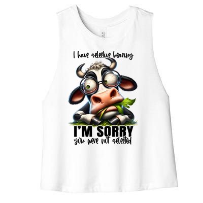 Funny Selective Hearing Sarcastic Cow Women's Racerback Cropped Tank