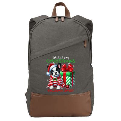 Frenchie Santa Hat & Christmas Lights Cute French Bulldog Cotton Canvas Backpack