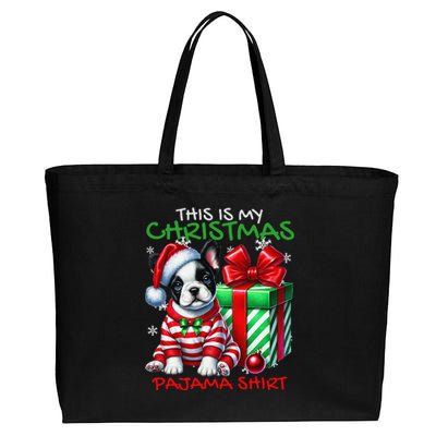 Frenchie Santa Hat & Christmas Lights Cute French Bulldog Cotton Canvas Jumbo Tote