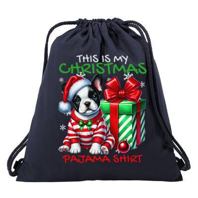 Frenchie Santa Hat & Christmas Lights Cute French Bulldog Drawstring Bag