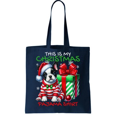 Frenchie Santa Hat & Christmas Lights Cute French Bulldog Tote Bag