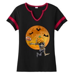 Football Skeleton Halloween Football Halloween Ladies Halftime Notch Neck Tee