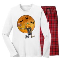 Football Skeleton Halloween Football Halloween Women's Long Sleeve Flannel Pajama Set 