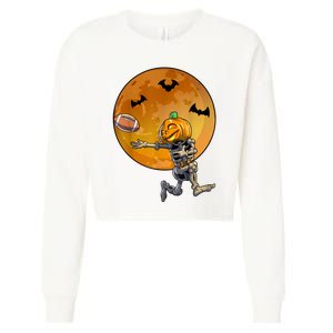 Football Skeleton Halloween Football Halloween Cropped Pullover Crew