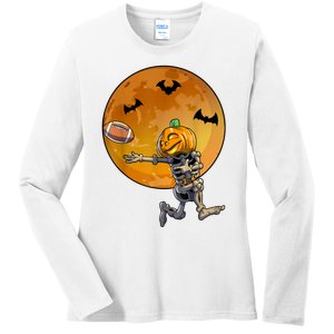 Football Skeleton Halloween Football Halloween Ladies Long Sleeve Shirt