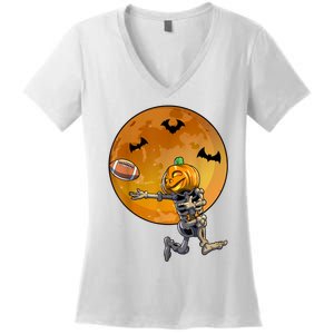 Football Skeleton Halloween Football Halloween Women's V-Neck T-Shirt