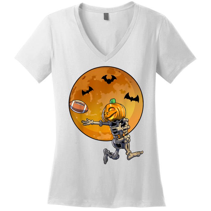 Football Skeleton Halloween Football Halloween Women's V-Neck T-Shirt