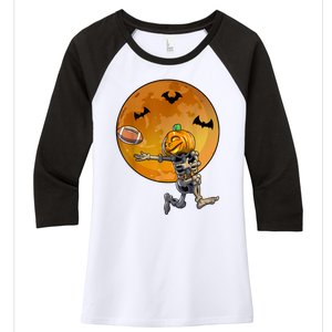 Football Skeleton Halloween Football Halloween Women's Tri-Blend 3/4-Sleeve Raglan Shirt