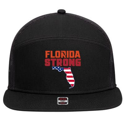 Florida Strong Hurricane Ian Support Florida American Flag 7 Panel Mesh Trucker Snapback Hat