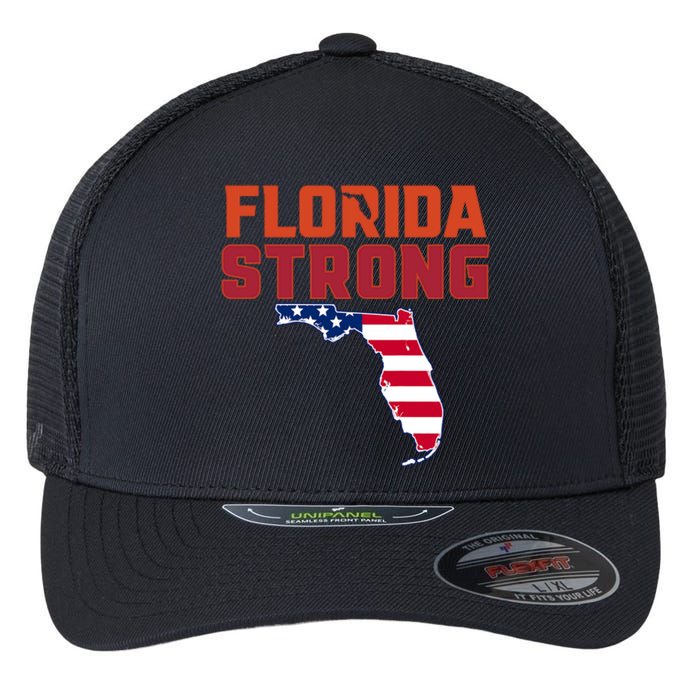 Florida Strong Hurricane Ian Support Florida American Flag Flexfit Unipanel Trucker Cap