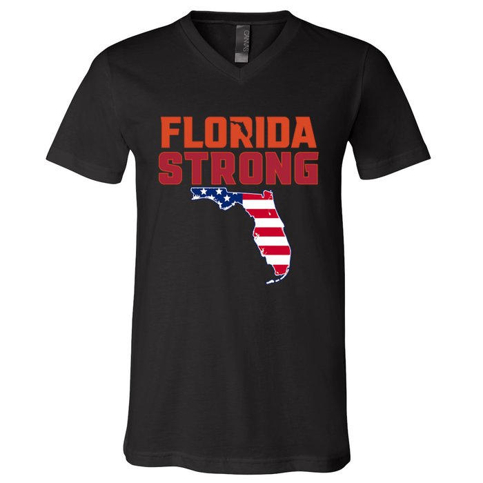 Florida Strong Hurricane Ian Support Florida American Flag V-Neck T-Shirt