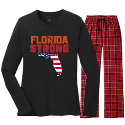 Florida Strong Hurricane Ian Support Florida American Flag Women's Long Sleeve Flannel Pajama Set 