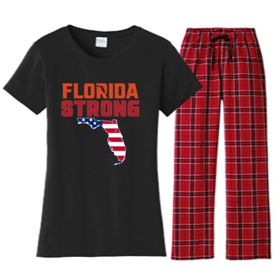 Florida Strong Hurricane Ian Support Florida American Flag Women's Flannel Pajama Set