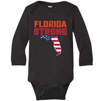 Florida Strong Hurricane Ian Support Florida American Flag Baby Long Sleeve Bodysuit