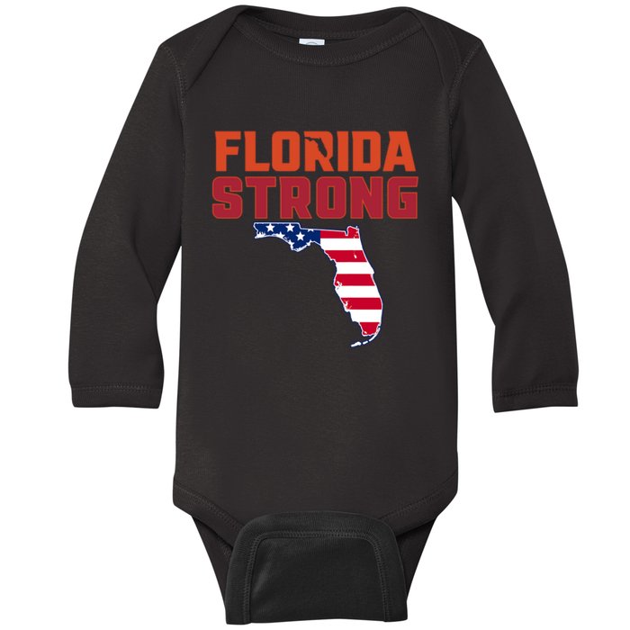 Florida Strong Hurricane Ian Support Florida American Flag Baby Long Sleeve Bodysuit