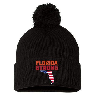 Florida Strong Hurricane Ian Support Florida American Flag Pom Pom 12in Knit Beanie