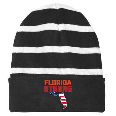 Florida Strong Hurricane Ian Support Florida American Flag Striped Beanie with Solid Band