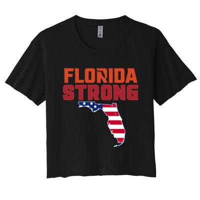 Florida Strong Hurricane Ian Support Florida American Flag Women's Crop Top Tee