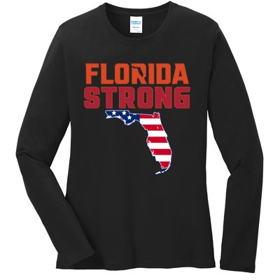 Florida Strong Hurricane Ian Support Florida American Flag Ladies Long Sleeve Shirt