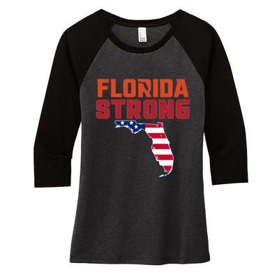 Florida Strong Hurricane Ian Support Florida American Flag Women's Tri-Blend 3/4-Sleeve Raglan Shirt