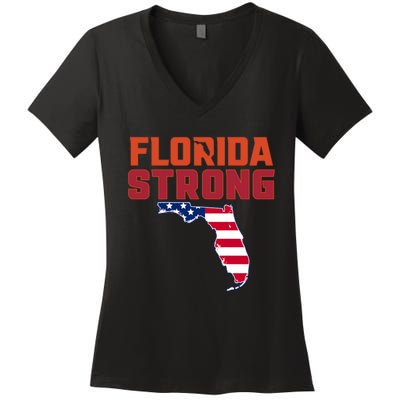 Florida Strong Hurricane Ian Support Florida American Flag Women's V-Neck T-Shirt