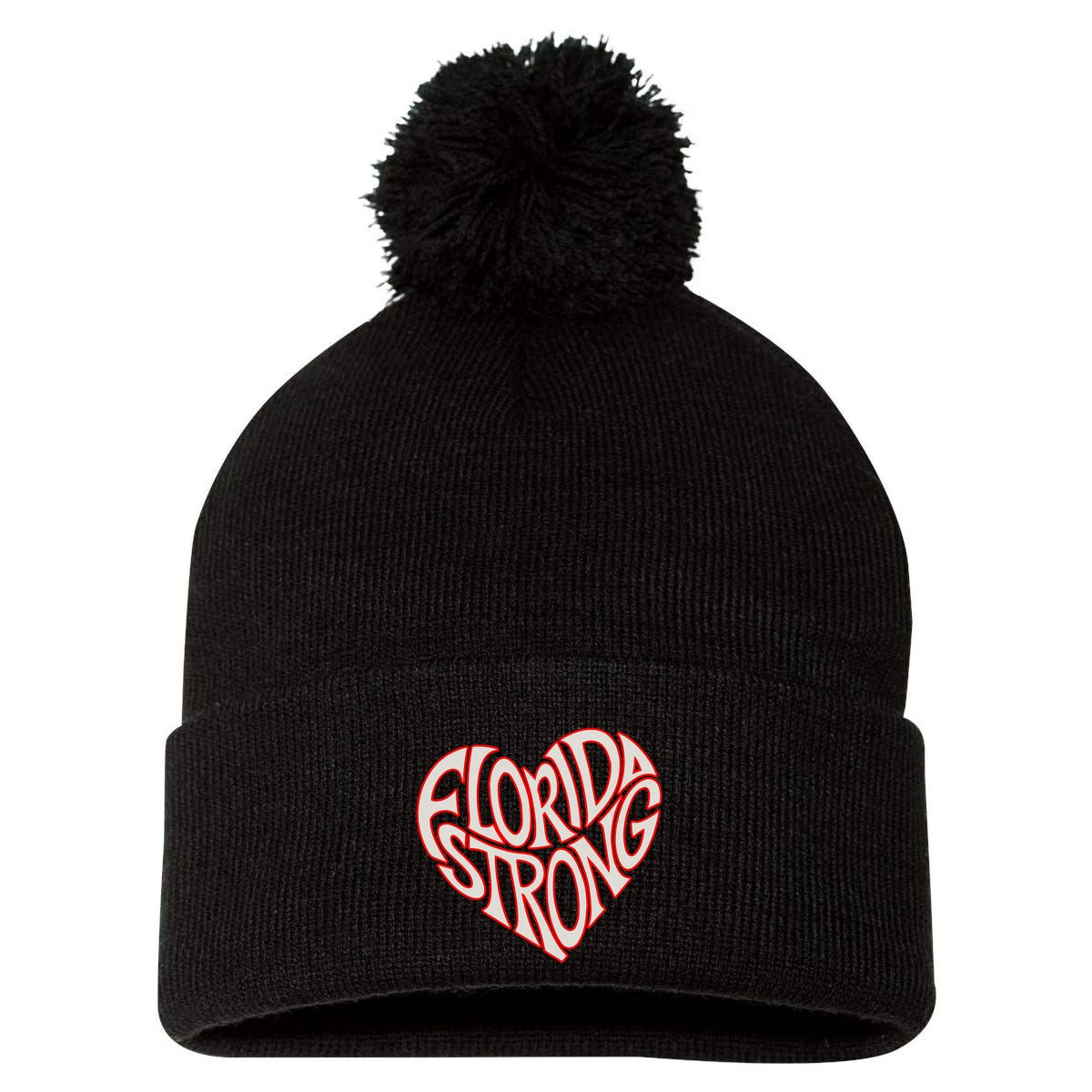 Florida Strong Heart State Pride Typography Pom Pom 12in Knit Beanie