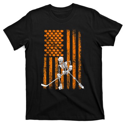 Funny Skeleton Halloween Ice Hockey Player Fan Gift T-Shirt