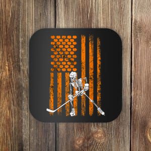 Funny Skeleton Halloween Ice Hockey Player Fan Gift Coaster