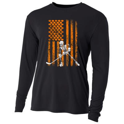 Funny Skeleton Halloween Ice Hockey Player Fan Gift Cooling Performance Long Sleeve Crew