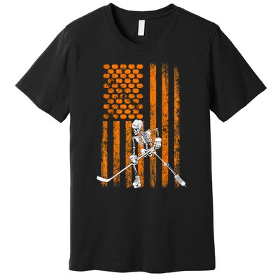 Funny Skeleton Halloween Ice Hockey Player Fan Gift Premium T-Shirt