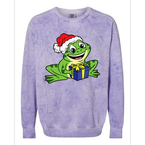 Frog Santa Hat Christmas Pajama Cute Animal XMas Holiday Colorblast Crewneck Sweatshirt