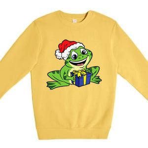 Frog Santa Hat Christmas Pajama Cute Animal XMas Holiday Premium Crewneck Sweatshirt