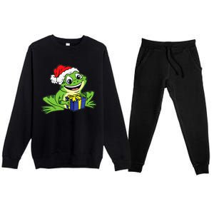 Frog Santa Hat Christmas Pajama Cute Animal XMas Holiday Premium Crewneck Sweatsuit Set