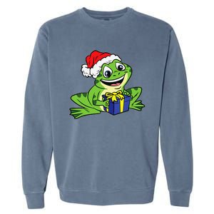 Frog Santa Hat Christmas Pajama Cute Animal XMas Holiday Garment-Dyed Sweatshirt