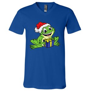 Frog Santa Hat Christmas Pajama Cute Animal XMas Holiday V-Neck T-Shirt