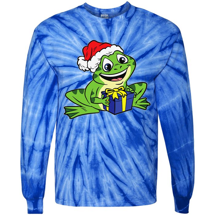 Frog Santa Hat Christmas Pajama Cute Animal XMas Holiday Tie-Dye Long Sleeve Shirt