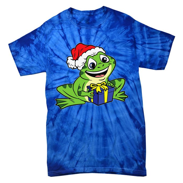 Frog Santa Hat Christmas Pajama Cute Animal XMas Holiday Tie-Dye T-Shirt